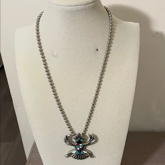Artisan Silver and Multicolor Thunderbird Necklace - Picture 4 of 6
